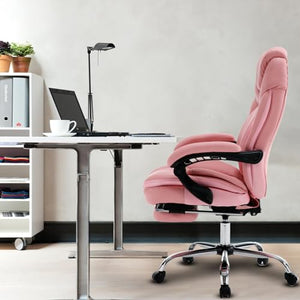 Linting Reclining Office Desk Chair with Footrest and Back Support - PU Leather, Pink, 300lbs - Managerial Executive Chair