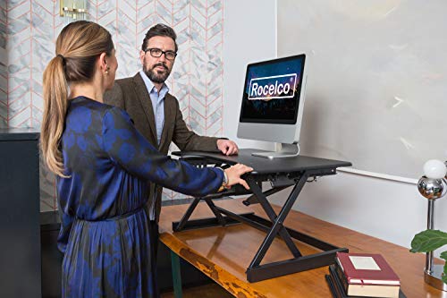 Rocelco 40" Large Height Adjustable Standing Desk Converter, Quick Sit Standup Dual Monitor Riser, Gas Spring Assist Computer Workstation, Retractable Keyboard Tray, (R DADRB-40), Black