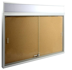 48 x 36 Indoor Cork Board for Wall, Includes Separate Header Area, Sliding Glass Doors, 4' x 3' Bulletin Board with Mounting Hardware, Silver