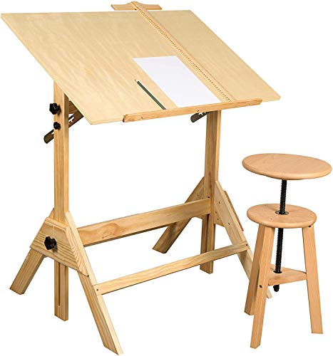 VBARV Solid Wood Drafting Table, Craft Table with Adjustable Height and Tiltable Tabletop for Artwork, Graphic Design, Reading, Writing,Suitable for Designer Painting Workbench