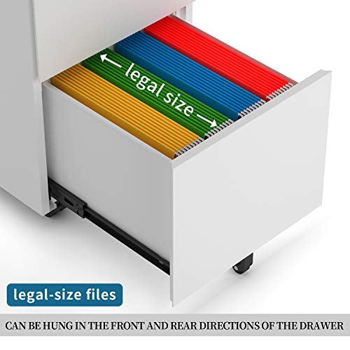ModernLuxe 2 Drawer Locking File Cabinet with Wheels, Steel, White