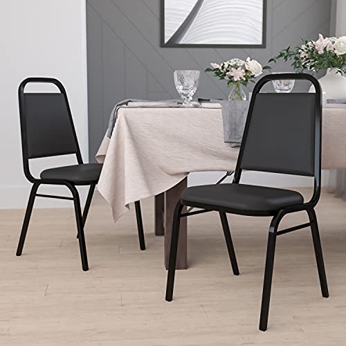 Flash Furniture 4 Pack HERCULES Series Stacking Banquet Chair - Black Vinyl/Black Frame