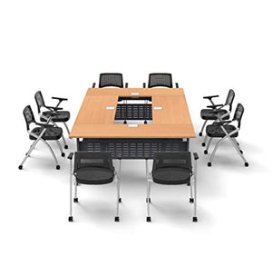 Team Tables 8 Person Training Meeting Seminar Classroom Model 5600 Beech Folding Industrial Caster Z-Base - Tables Connect - Modesty Panel, Shelf, Power+USB Outlet - Fold+Nest Storage (Seating Included)