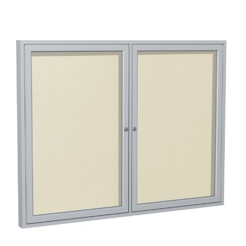 Ghent 4"x 5"  2-Door Outdoor Enclosed Vinyl Bulletin Board, Shatter Resistant, with Lock, Satin Aluminum Frame - Ivory (PA245VX-185), Made in the USA