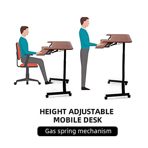 FRITHJILL Mobile Stand Up Desk, Pneumatic Height Adjustable Sit Stand Laptop Desk Movable Workstation with Keyboard Holder