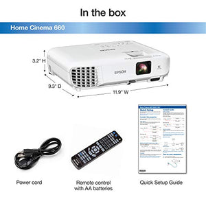 Epson Home Cinema 660 3,300 lumens color brightness (color light output) 3,300 lumens white brightness (white light output) HDMI 3LCD projector