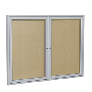 Ghent 3" x 4" 2-Door Outdoor Enclosed Vinyl Bulletin Board, Shatter Resistant, with Lock, Satin Aluminum Frame - Caramel (PA234VX-181), Made in the USA