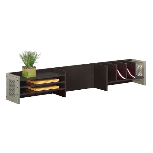 at Work 72"W Hutch Gray Laminate/Brushed Nickel Painted Metal Accents