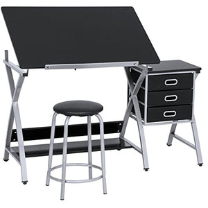 Best Choice Products Adjustable Office Drawing Board Desk Station Drafting Table Set w/Stool Chair for Arts and Crafts, Drawing, Painting, Doodling, Silver/Black