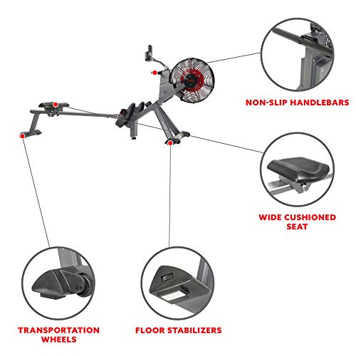 Sunny Health & Fitness Air Plus Magnetic Resistance Rowing Machine – SF-RW5940, Gray