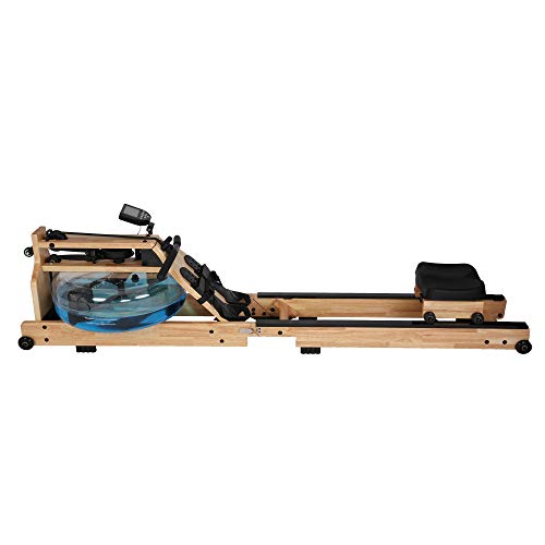 Vilobos Water Rowing Machine Heavy Duty Wooden Foldable Rower with Water Resistance Adjustable LCD Monitor for Calories Burned Sports Exercise Equipment in Home Gym