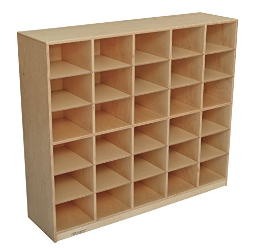 Childcraft 075042 Mobile Cubby with 30-Tray Capacity, 47-3/4" x 13" x 42", Natural Wood Tone