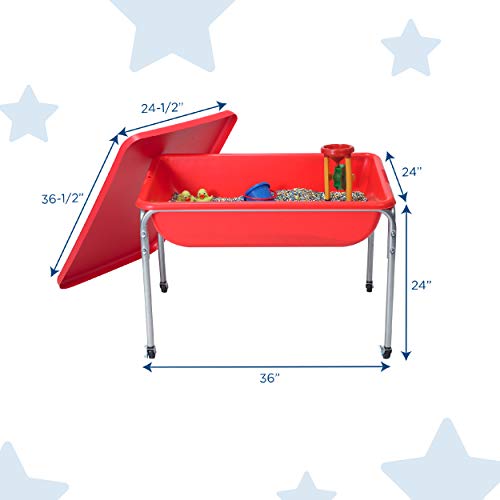 Children's Factory 24" Large Sensory Table & Lid Set, Preschool/Homeschool/Playroom, Indoor/Outdoor Play Equipment, Toddler Sand & Water Activity, Red