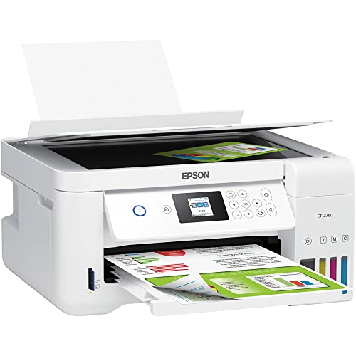 Epson EcoTank ET-2760 All-in-One Supertank Wireless Color Inkjet Printer, White - Print Scan Copy - 10.5 ppm, 5760 x 1440 dpi, Auto 2-Sided Printing, Voice Activated, 1.44" LCD, Memory Card Slot
