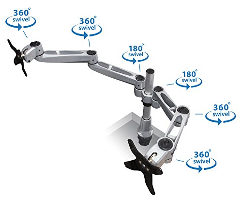 Mount-It! MI-43111 || Dual Computer Monitor Stand Articulating, Height Adjustable Swiveling Arm Desk Mount for Samsung LG Vizio Sharp Sony Element Insignia LCD 20 21 22 24 25 27, VESA 75x75 and 100x100, Silver