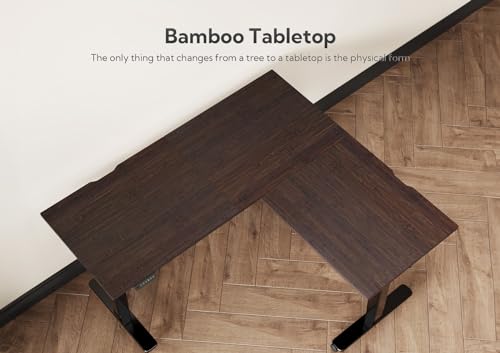 INNOVAR Bamboo Triple Motor L Shaped Standing Desk, 63 x 55 inch, Adjustable Height, Brown Bamboo Top