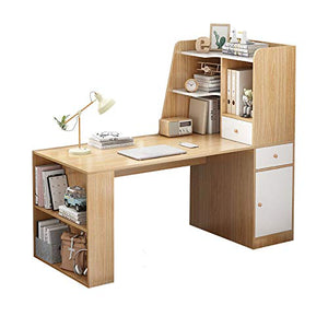 Desk Wooden Home Office Computer Storage Bookcase, 47"/55" Corner with Left Or Right Set Up Integrated Bookshelf, Modern Simple Style Laptop Table Student Writing Study