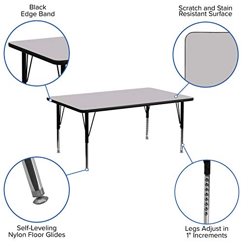 Flash Furniture 30''W x 72''L Rectangular Grey Thermal Laminate Activity Table - Height Adjustable Short Legs