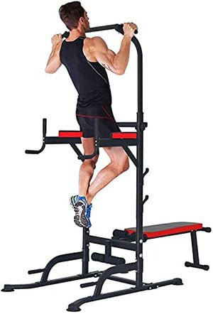 JYMBK Gym Strength Training Dip Stands with Bench, Pull Up Bars Free Standing Stand Dip Station Power Tower Fitness Equipment Strength Training