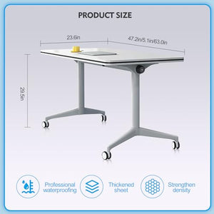 JNMDLAKO White Office Conference Room Table with Locking Casters, Foldable Flip Top Portable Training Desk (4Pcs 140CM)