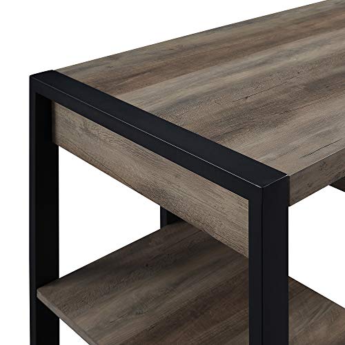 Walker Edison Industrial Wood Computer Writing 4 Storage Shelves and Gaming Gamer Command Center Workstation Desk Home Office, 60 Inch, Grey Wash
