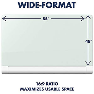 Quartet Magnetic Whiteboard, Glass White Board, Dry Erase Board, 85" x 48"  with Concealed Tray, Wide Format, Frameless, Horizon (G8548HT)