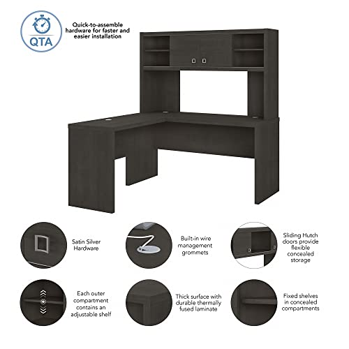 Bush Business Furniture Echo L Shaped Desk with Hutch, 60W, Charcoal Maple