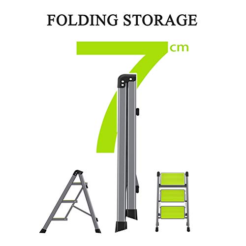 LUCEAE Folding 4 Step Ladder, Portable Anti-Skid Pedal, Green - 40.5cm x 80cm