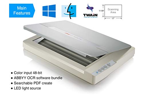 Plustek A3 Flatbed Scanner OS 1180 : 11.7x17 Large Format scan Size for Blueprints and Document. Design for Library, School and Soho. A3 scan for 9 sec, Support Mac and PC