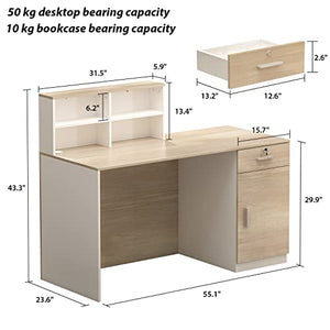 AGOTENI Reception Desk with Lockable Drawer & Open Shelf, Oak
