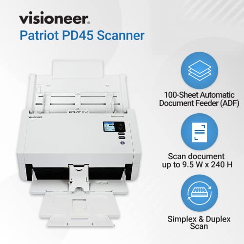 Visioneer Patriot PD45 Scanner, USB Duplex Office Document Scanner for PC, 50 PPM, ADF, White