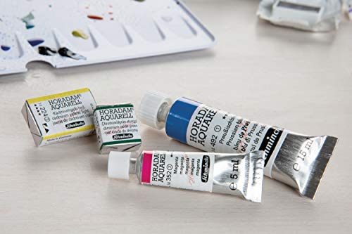 Schmincke Horadam Aquarell 15ml Paint Tube Metal Set, Porcelain Palette Included, Set of 12 Colors (74512097)