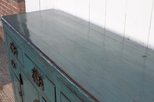 Lschool Blue Lacquered Tianjin Credenza - Handcrafted Storage Cabinet