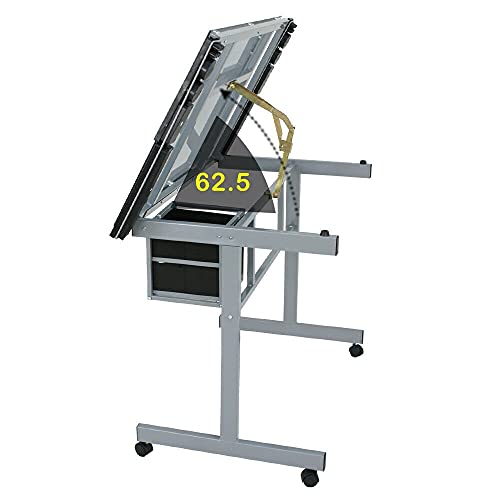 Drawing Desk Station Tempered Glass Adjustable Drafting Table W 4 Wheels Home YJYDD