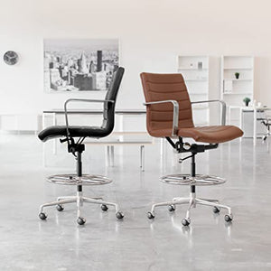 Laura Davidson Furniture SOHO II Ribbed Drafting Chair - White Faux Leather, Ergonomic Design