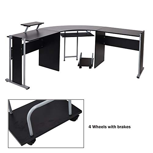71" L-Shaped Gaming Desk -Large Desktop 22” Wide Wood Curved Corner Office Desk -Sturdy Computer Writing Desks PC Laptop Table Workstation for Home Office, Black