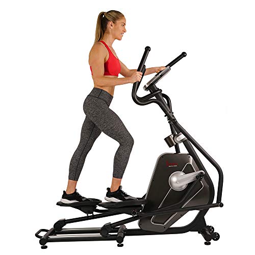 Sunny Health & Fitness Magnetic Elliptical Trainer Machine w/Device Holder, LCD Monitor, 265 LB Max Weight and Pulse Monitoring - Circuit Zone, Black (SF-E3862)