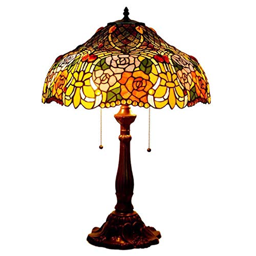 Yd&h Tiffany Style Table Lamp, 18-inch Hexagram Rose Design Desk Light, Bedroom Stained Glass Bedside Light Living Room Study Bar