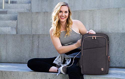 Swissdigital Katy Rose Women's Massaging Black with Rose Gold Zippers College Travel Laptop Backpack SD1006M-01