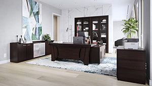 Zuri Furniture McKinley Credenza in Imported Walnut Wood with Glass Doors