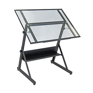 Offex Home Solano Adjustable Drafting Table Charcoal/Clear Glass