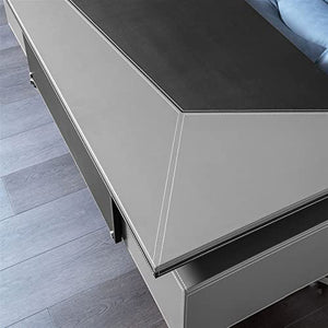 BinOxy Computer Desk with Storage Drawers - Gray Leather Writing Desk