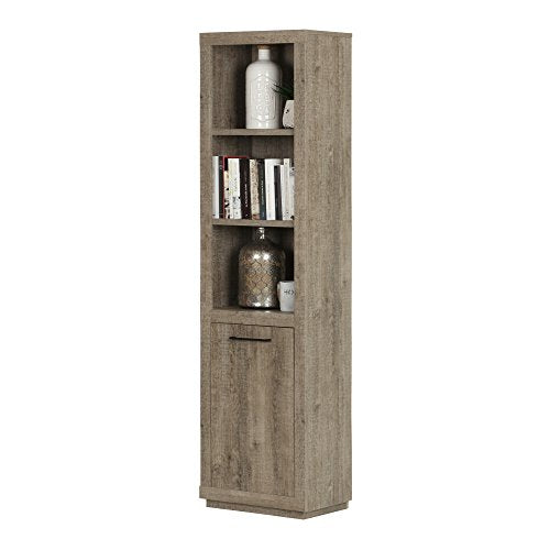 South Shore 10486 Kanji 3-Shelf Bookcase with Door, Weathered Oak