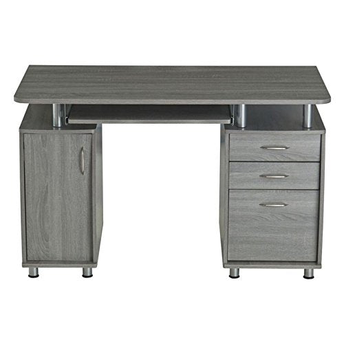 Grey Home Office Desk Keyboard Tray File Drawer Organize Workstation Home Office Furniture Laptop Computer Table PC Study Writing Reading Display Shelves Drawers