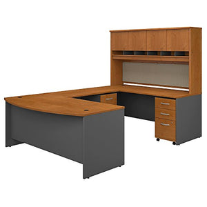 Bush Business Furniture 72W Bow Front U Shaped Desk with Hutch and Storage in Natural Cherry