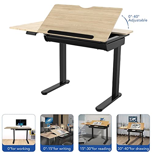 FLEXISPOT Comhar Electric Adjustable Drafting Table, Standing Desk with Storage Drawers, 47.2" W x 23.6" D, Angle Height Adjustable - Craft Artist Table