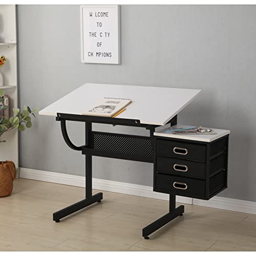 Generic Tiltable Drawing Table with Stool and Drawer
