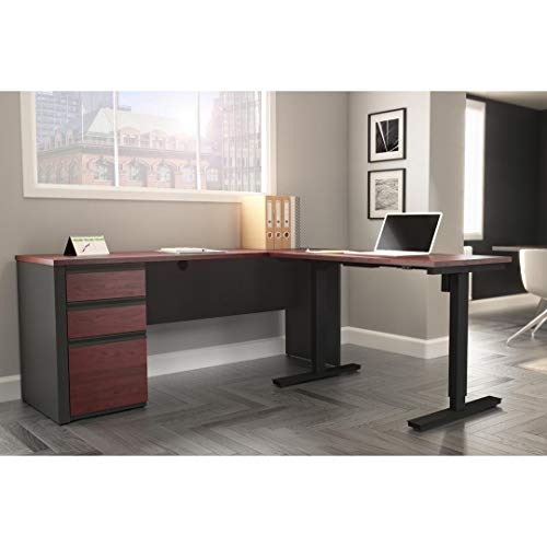Bestar Prestige + L-Desk Including Electric Height Adjustable Table, Bordeaux/Graphite