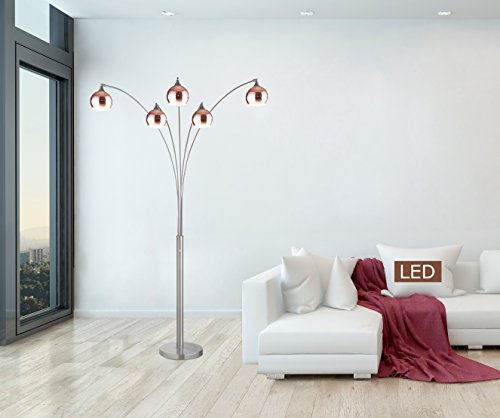 Artiva USA LED9656FRC Amore LED Arched Floor LAMP, 86", Rose Copper/Brushed Steel