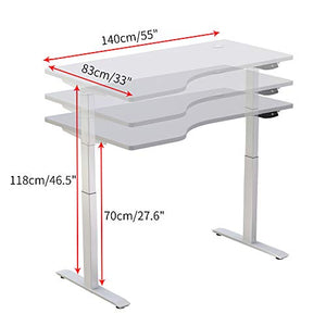 Hi5 L-Shaped (55"x33") Electric Height Adjustable Left Handed Standing Desk for Home Office Workstation (White Frame, Oak Top)